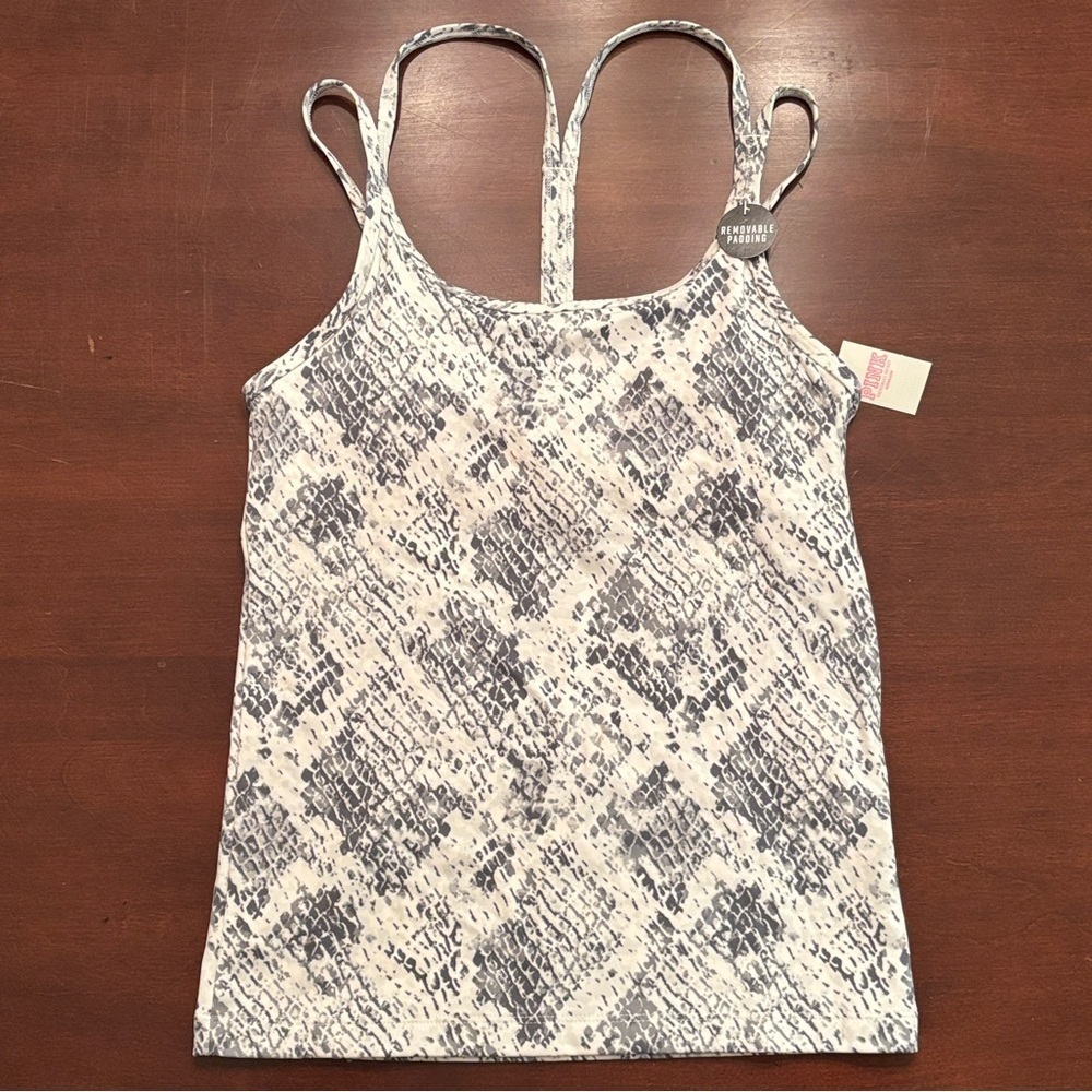 Brand New PINK Victoria's Secret Gray Snakeskin Strappy Brami Tank Top Bra Cups
